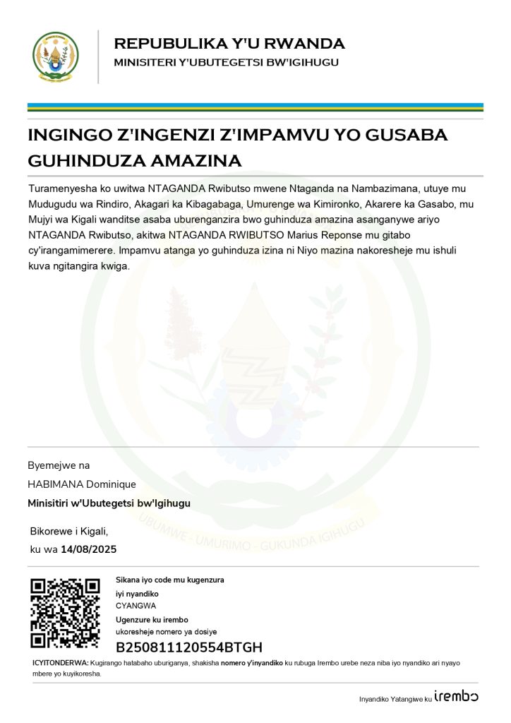 INGINGO Z’INGENZI Z’IMPAMVU YO GUSABA GUHINDUZA AMAZINA -NTAGANDA