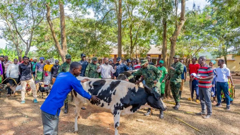 Les forces de défense du Rwanda et de la RNP font don de bétail aux populations de Kirehe et Kayonza