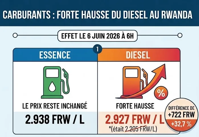 Carburants: le prix du diesel bondit à 2.927, l’essence reste inchangée à 2.938 FRW le litre